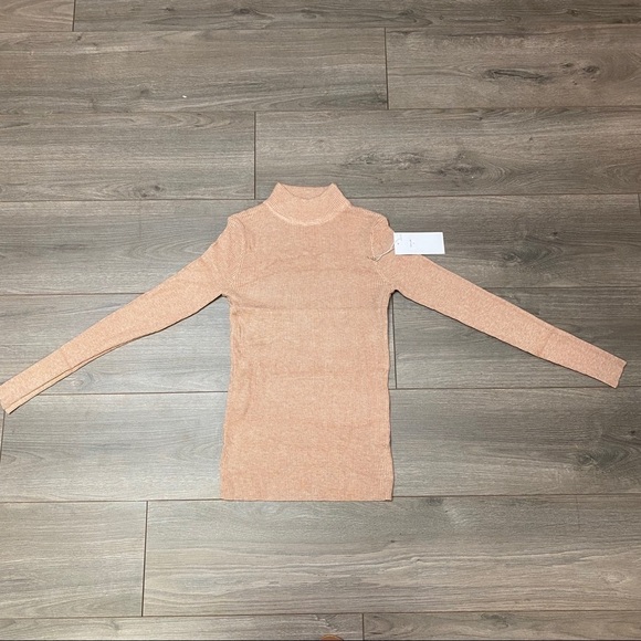 Peach Nude Mock Neck Soft Rib Turtleneck Sweater - Picture 5 of 9